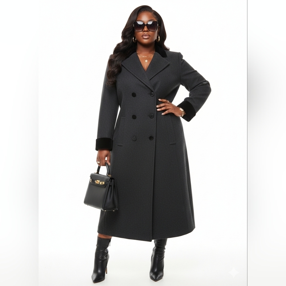 Elegant Black Double-Breasted Women's Coat